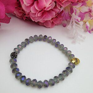 Erimish Gray Aurora Borealis Crystal Beaded Bracelet 7" Sizable Marcasite Charm